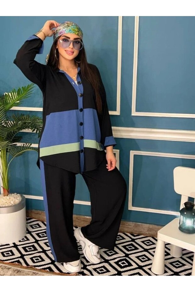 Casual Set, 2 pieces, Pants, Blouse, Buttons, Crepe CY, Striped, Casual