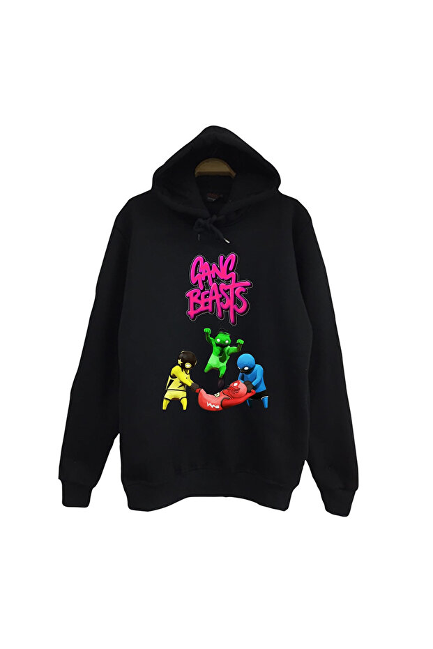 Gang Beasts - Game Printed Unisex 100% Cotton Black Hooded Sweatshirt