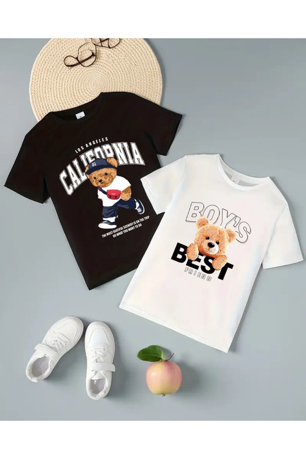 Teddy Bear Printed 2-Piece T-Shirt Set for Kids