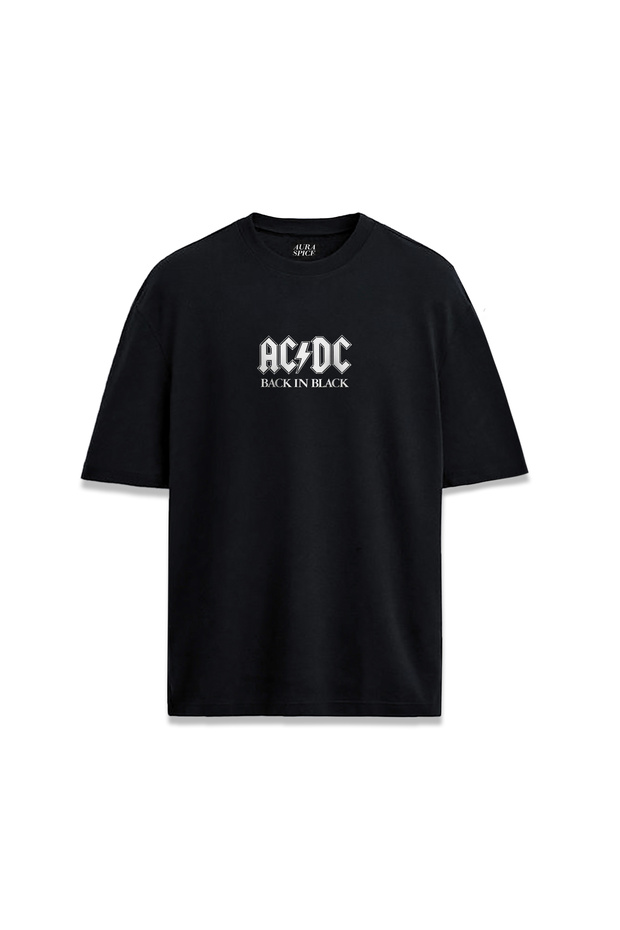 تي شيرت للجنسين مطبوع عليه عبارة AC DC Back In Black Minimal