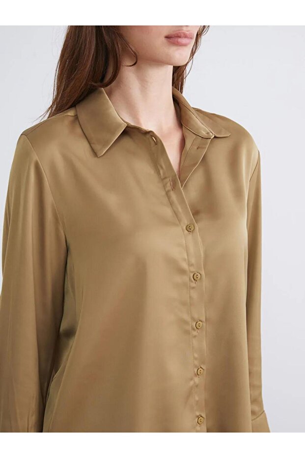 LCWAIKIKI Classic Oversize Saten Kadın Gömlek (W5) - 2