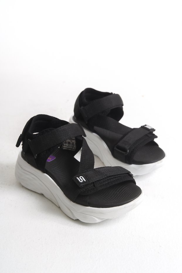 Women's Black Wedge Heel Orthopedic Comfortable Sole Velcro Adjustable Daily Stylish Sports Sandals
