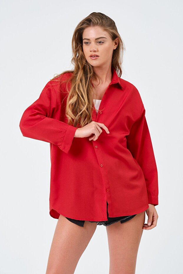 Kadın Oversize Uzun Basic Gömlek - 1