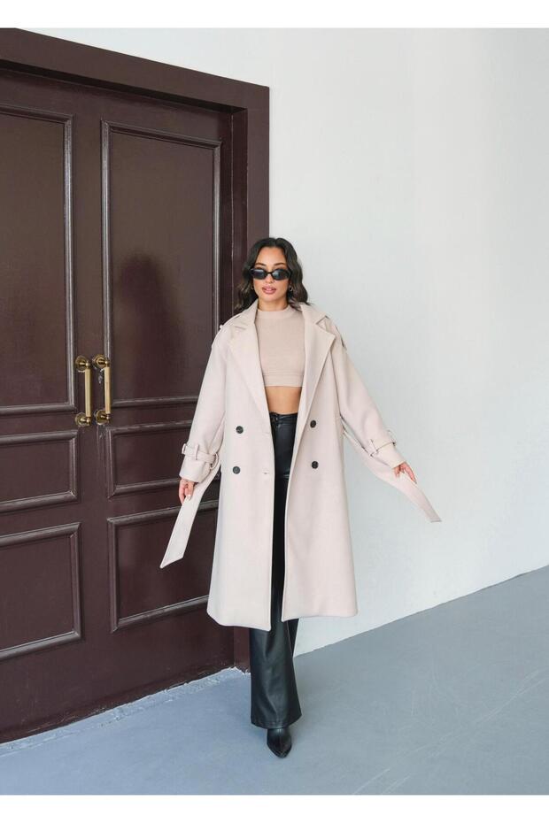 Women's Buttoned Epaulette Lined Cashmere Coat