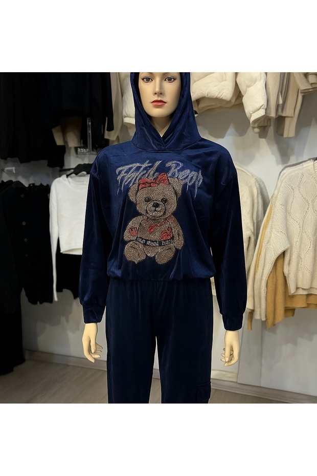 Women's Velvet Tracksuit Set with Stone Print