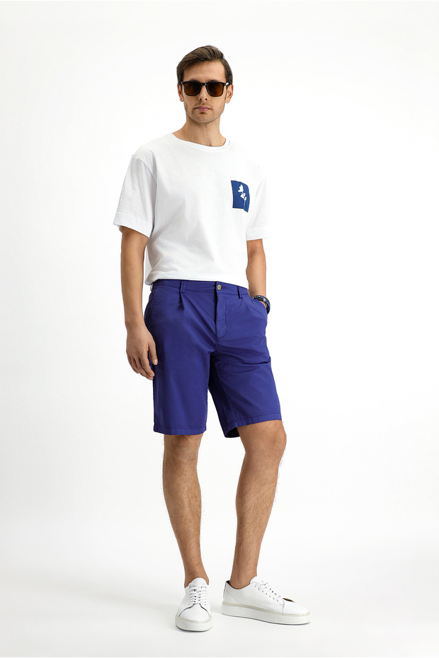 Regular Fit Pamuklu Pileli Bermuda Şort - 1