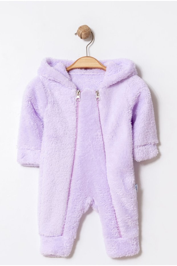 Winter Sweet Double Zipper Hooded Plush Baby Jumpsuit