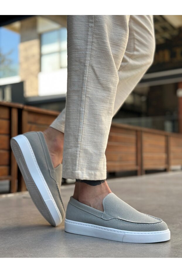 BA0241 Bağcıksız Yüksek Taban Gri Süet Erkek Ayakkabı - 3