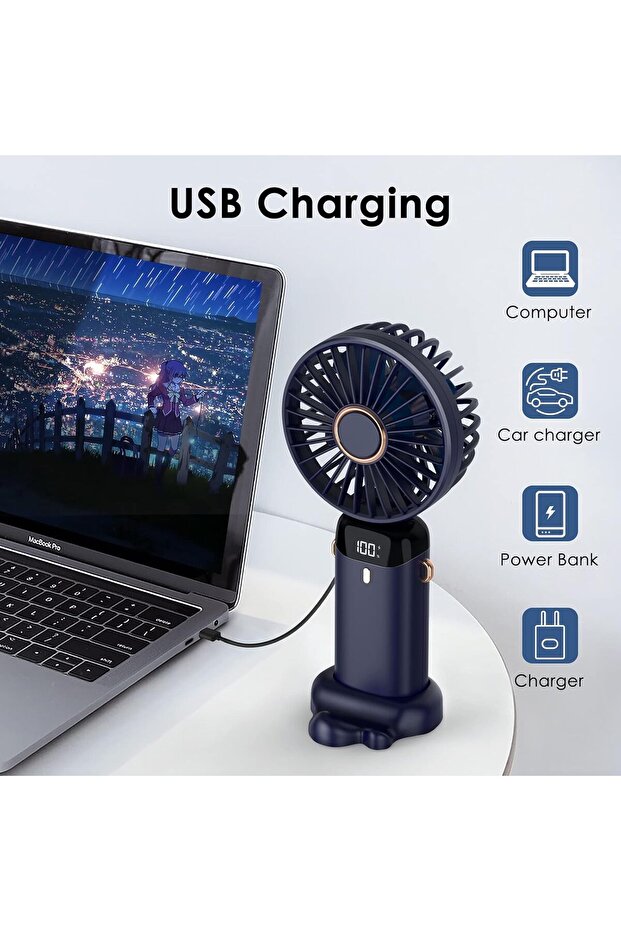 Handheld Fan 3000mAh Rechargeable Mini USB Fan –5 Speed Portable Folding Desk Fan with Power Display - 3