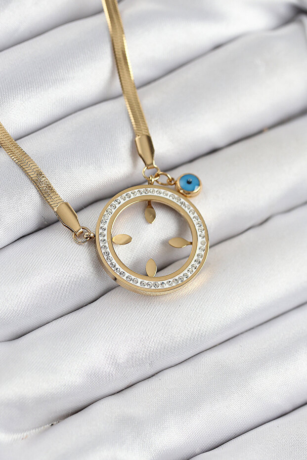 316L Steel Zircon Stone Quarter Insertable Gold Color Women's Necklace