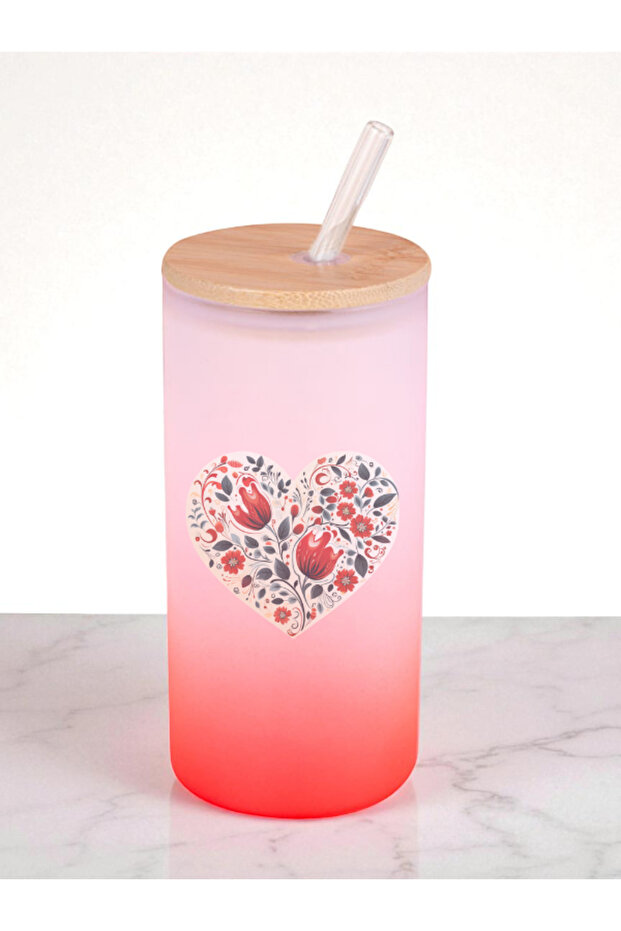 Flowers Printed 600 ml Glass Flask - Water Flask, Drinking Flask, Glass Flask with Straw - 1