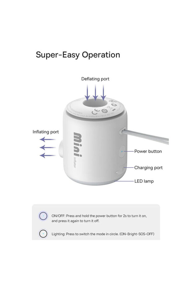 Mini Air Pump with Battery Baseus, White - 2