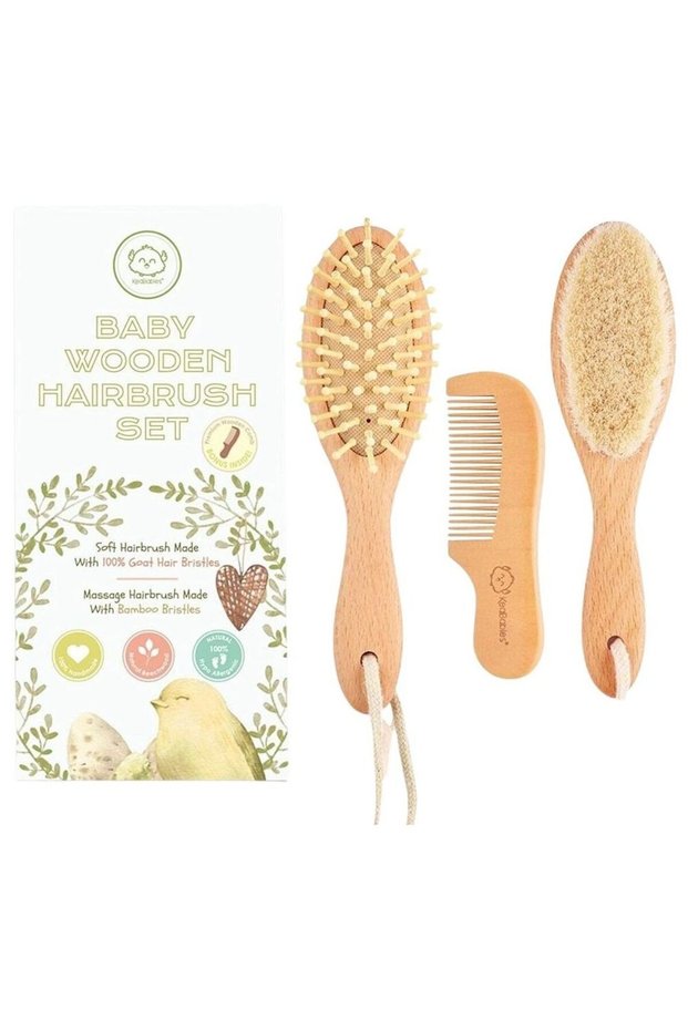 - Baby Hair Brush And Comb Set - Oval - Walnut