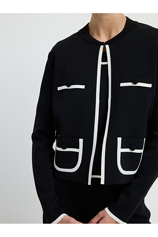 Şerit Detaylı Triko Hırka - 3