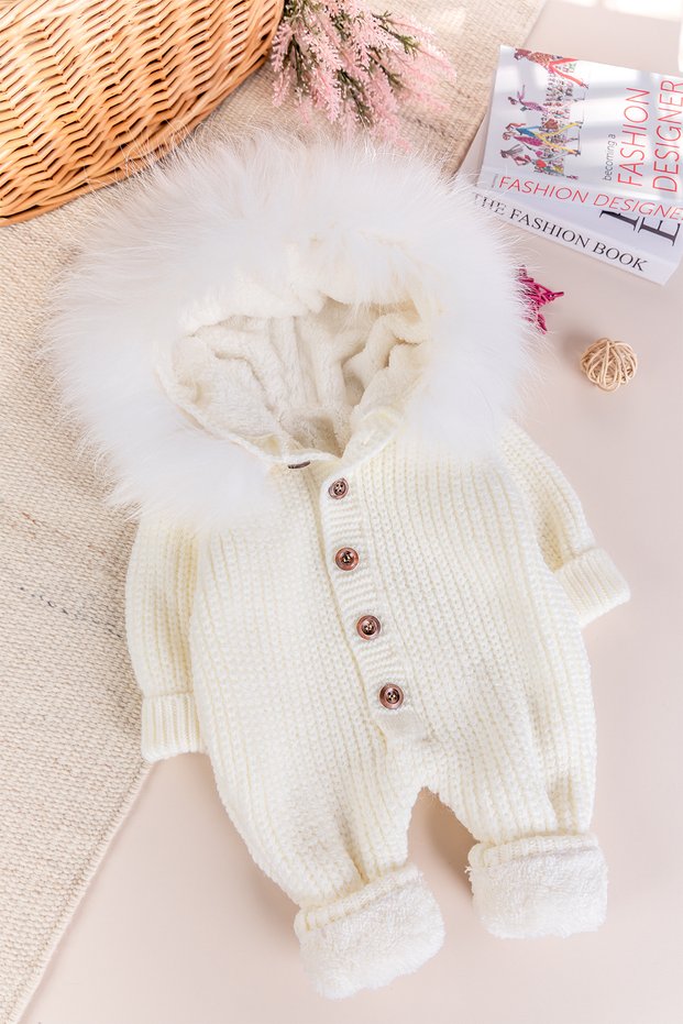 Knitted Winter Hooded Baby Girl/Boy Jumpsuit with Welsoft Lining Inside