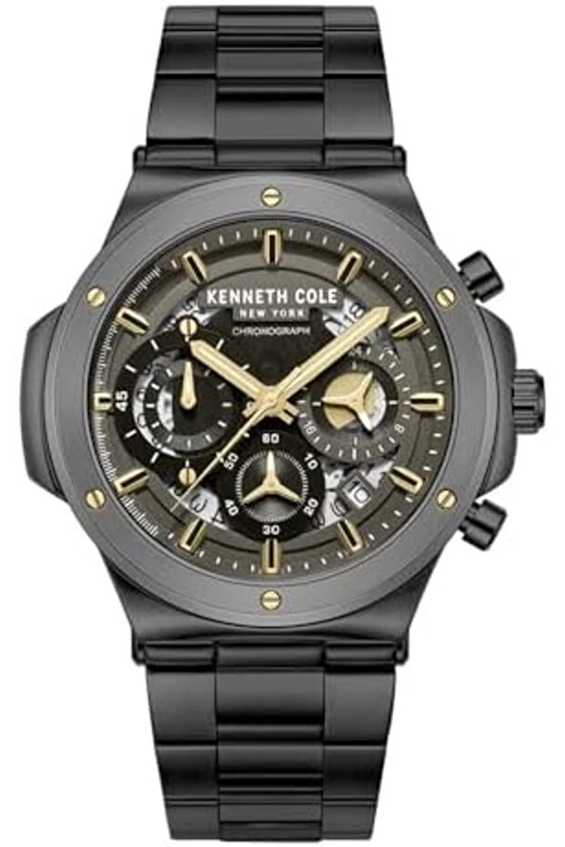 45.5mm Chronograph Men's Watch with Black Dial & Black Stainless Steel Bracele