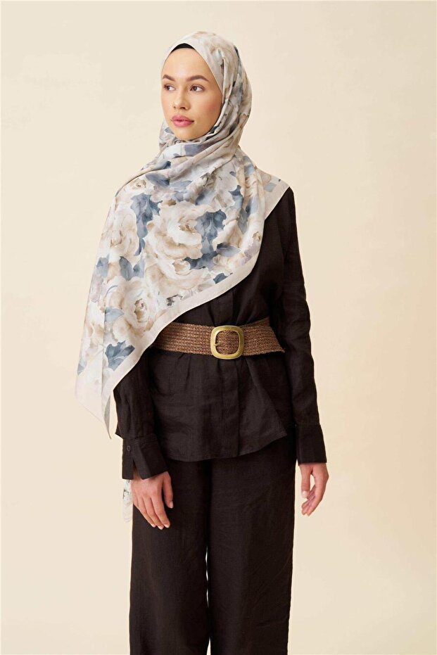 Fine Cotton Viscose Soft Shawl with Large Flower Pattern, Light and Stylish Shawl - 2