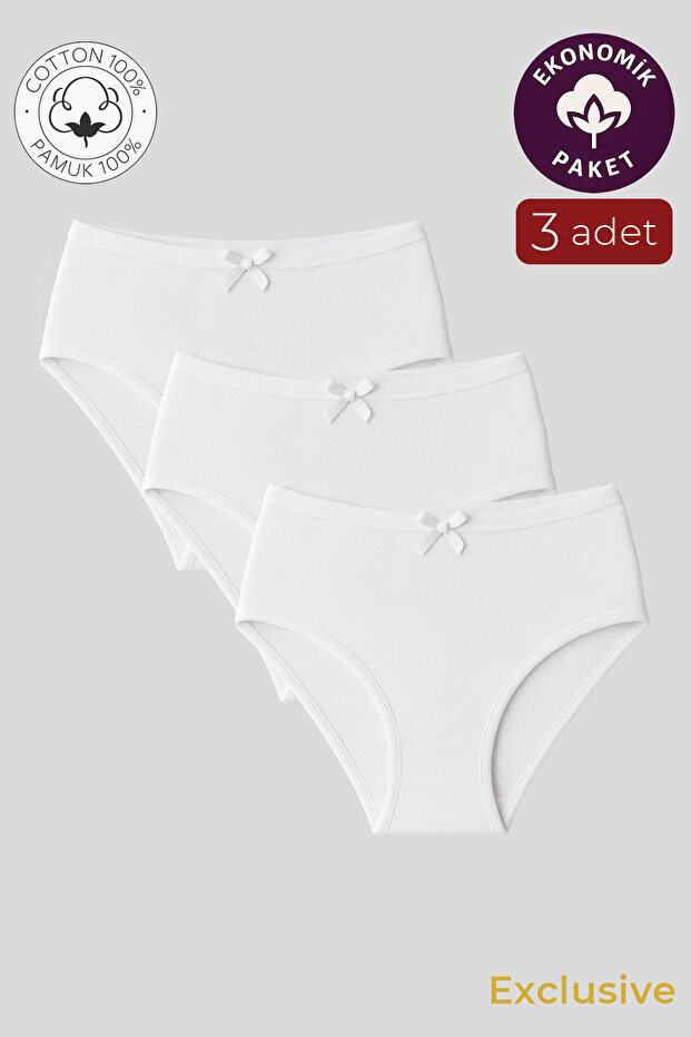 Women's High Waist Cotton Ribbed Slip Panties 3-Pack - Flexible & Comfortable | White K0305