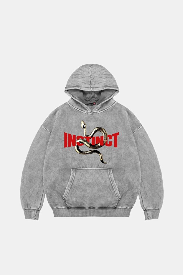Instinct Printed Oversize Unisex Washable White Hoodie