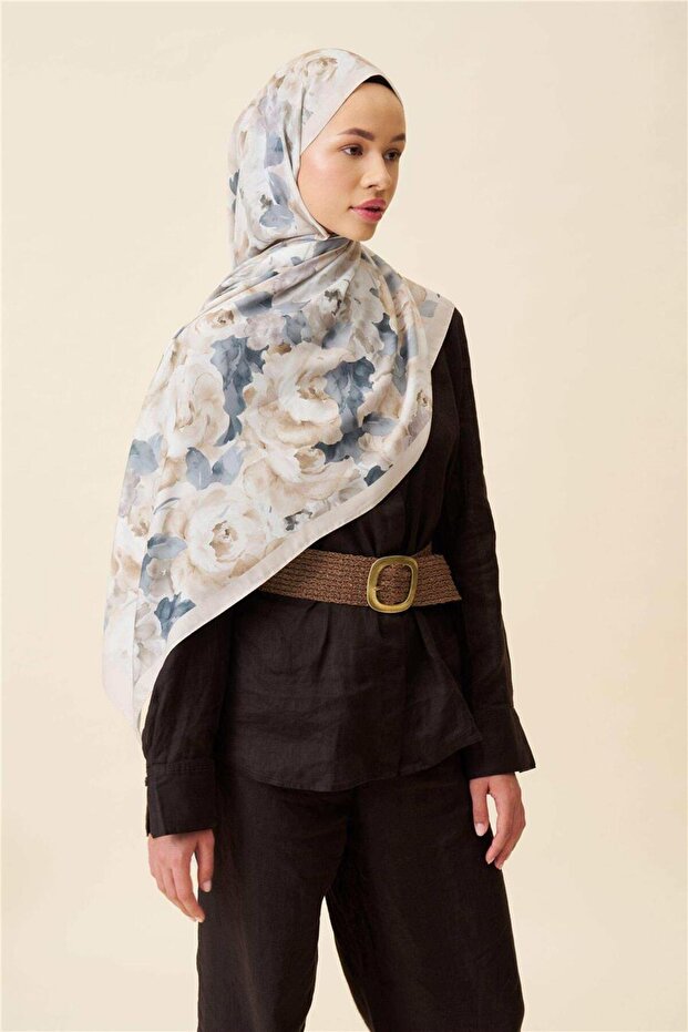 Fine Cotton Viscose Soft Shawl with Large Flower Pattern, Light and Stylish Shawl - 3