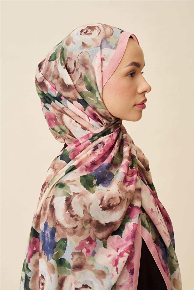 Fine Cotton Viscose Soft Shawl with Large Flower Pattern, Light and Stylish Shawl - 2