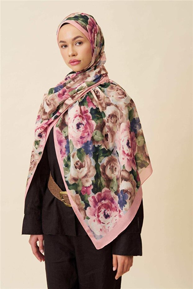 Fine Cotton Viscose Soft Shawl with Large Flower Pattern, Light and Stylish Shawl - 1