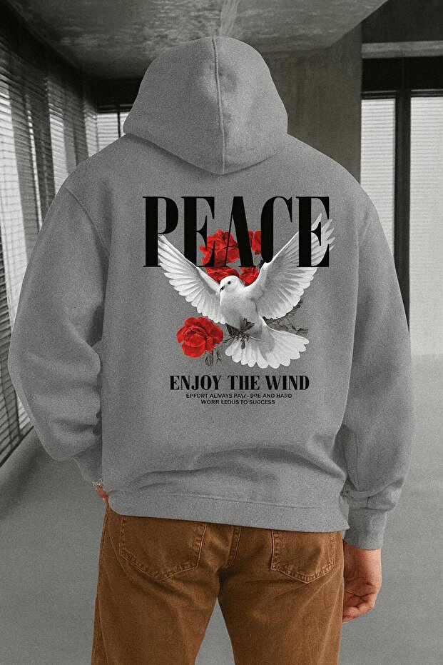 3 Yarn Combed Cotton Peace Printed Unisex Hooded Sweatshirt