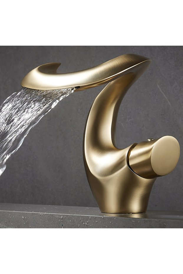 Luxury Gold Waterfall Sink Faucet Premium Single Lever Deck Mounted Tap Hotel Quality Design