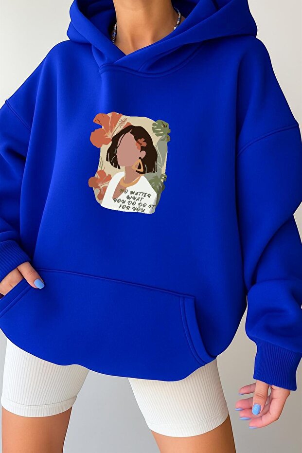 3 Yarn Combed Cotton Flower Pattern Women's Unisex Hooded Sweatshirt