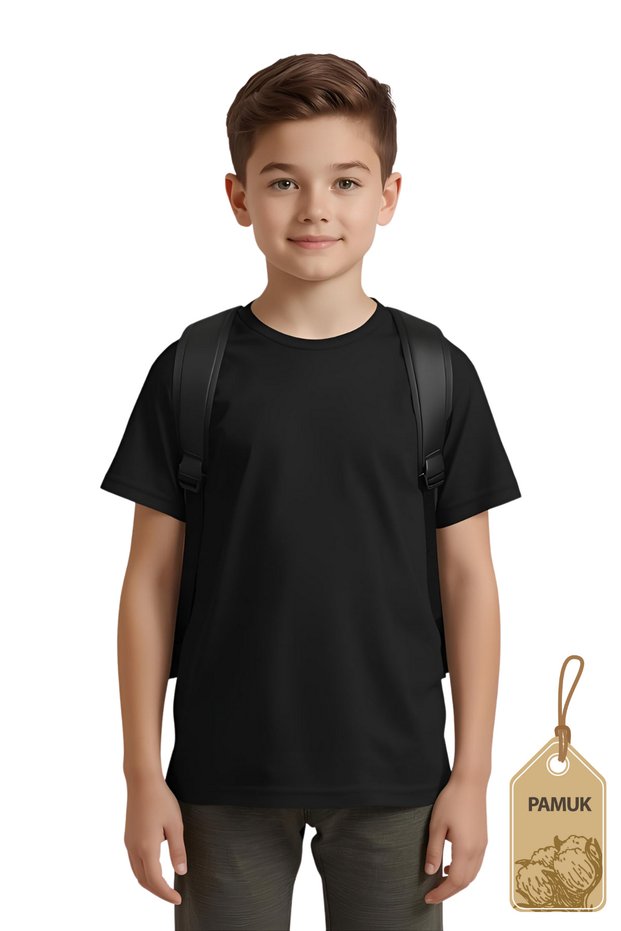 School T-Shirt Black Basic- Girls Boys, Comfortable and Stylish Casual Crew Neck School T-Shirt (Ages 2-13)