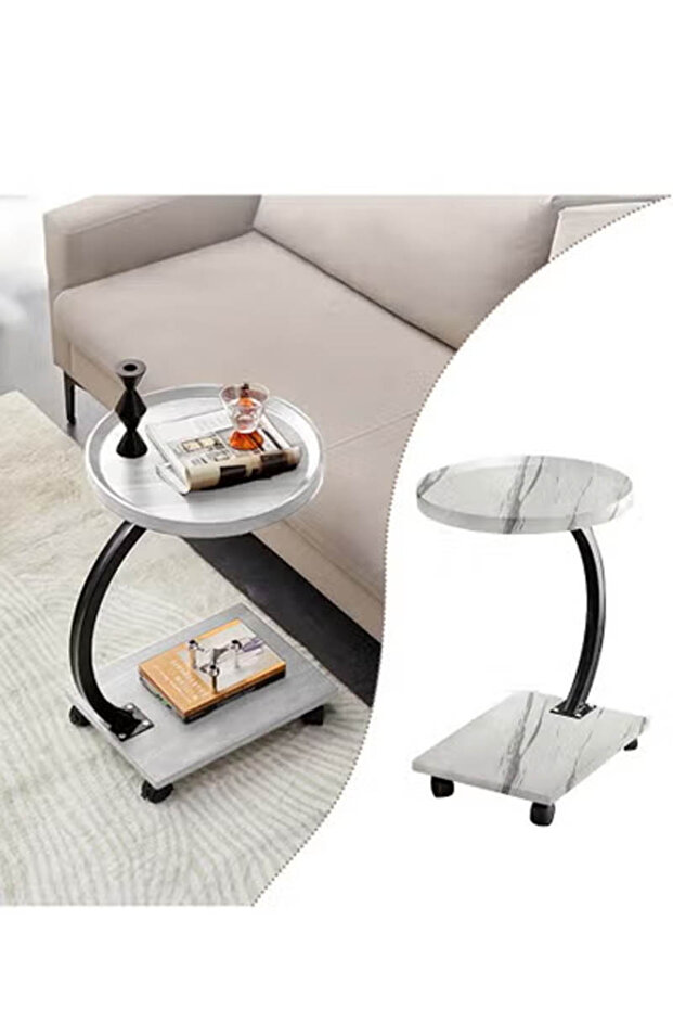 C-shaped double-layer small side table for sofa and bed - 1
