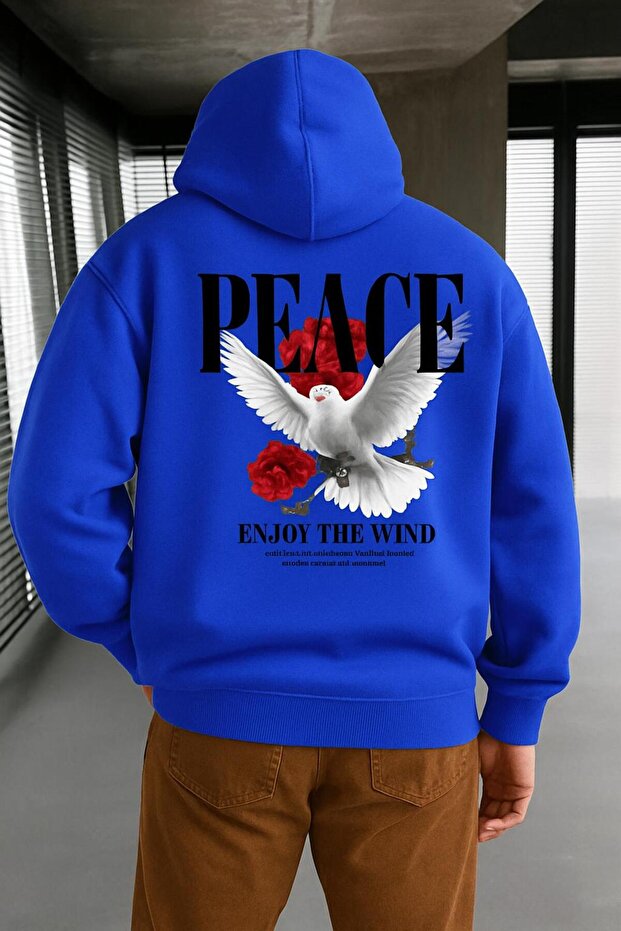 3 Yarn Combed Cotton Peace Printed Unisex Hooded Sweatshirt