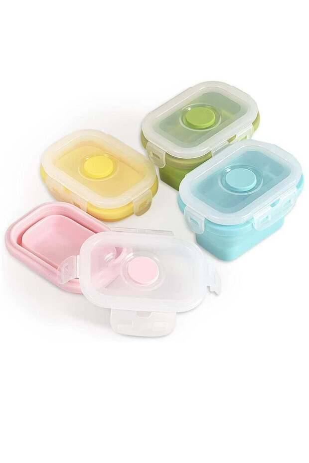 Collapsible Silicone Food Containers with Snap Lids, Stackable, Space Saving,150 ml, 4 Packs