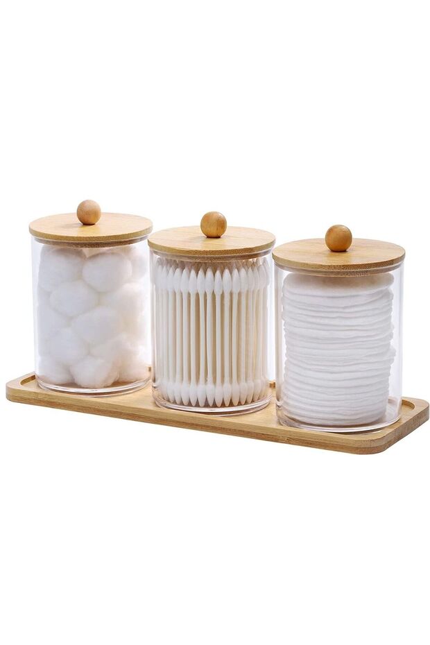 MahMir Bathroom Jars Qtip Holder Apothecary Jars Acrylic Cotton Ball Holder Clear Bathroom Canister