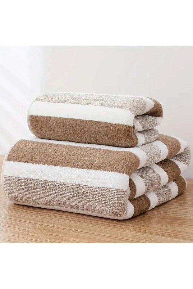Plush Towel Set Ultra-Absorbent, Quick-Dry, Striped Bath and Hand Towel Combo for Bathroom