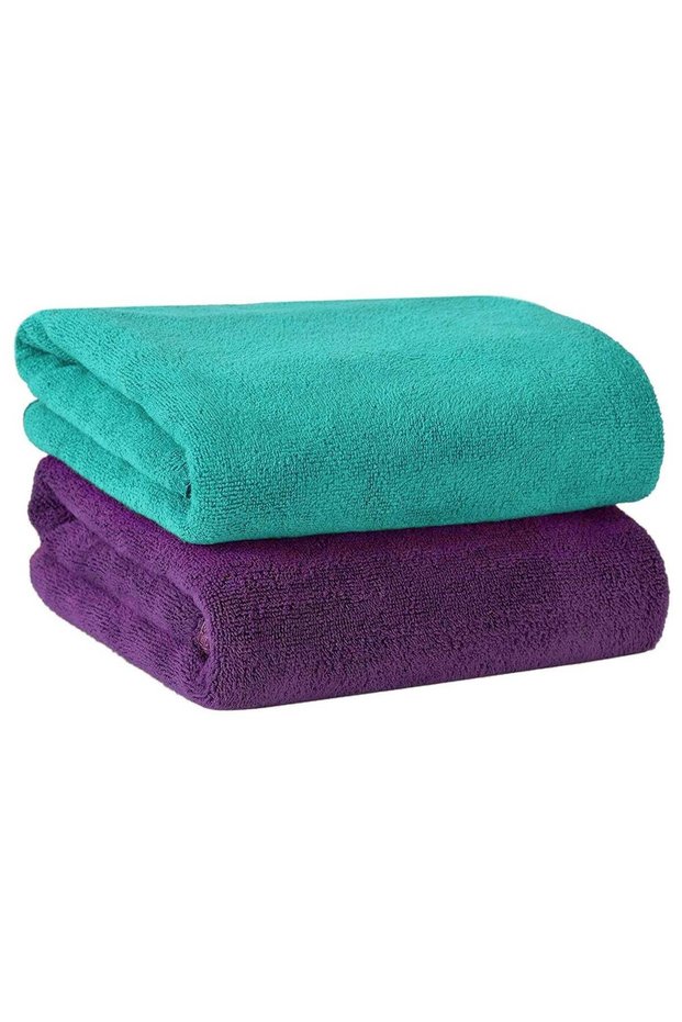 2-Piece Microfiber Bath Sheet Turquoise/Purple 80x160cm Soft and Durable Microfiber Beach Towel Sup
