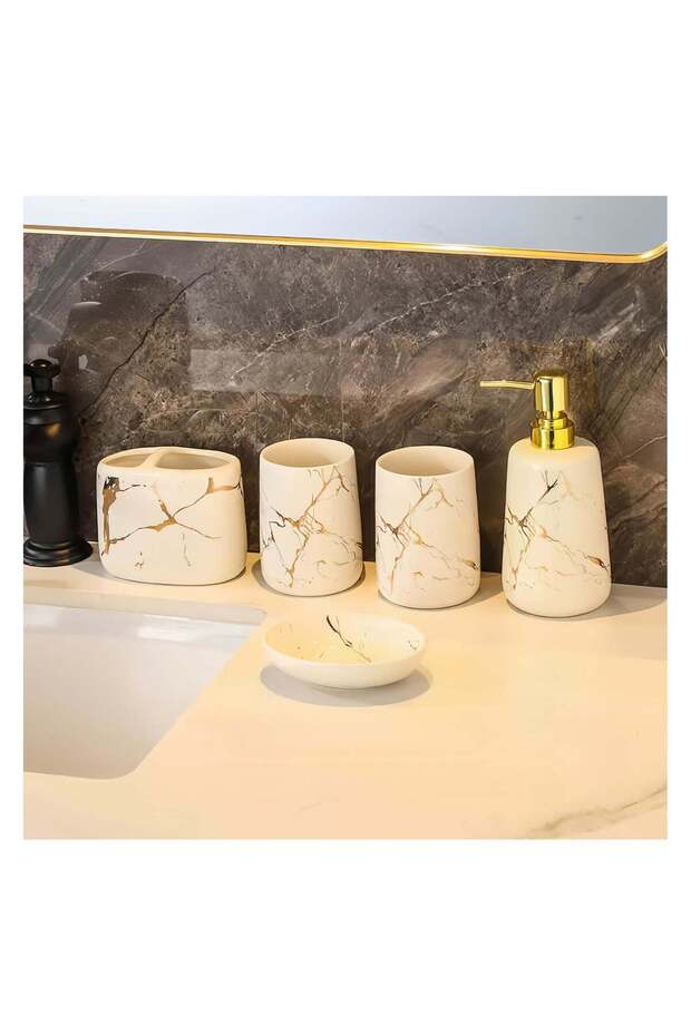 5pcs Bathroom Accessories Set,Ceramic Bathroom Soap Dispenser,Soap Dish,Toothbrush Holder and Two T