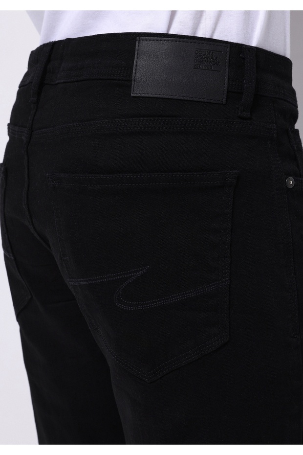 Regular Fit Orta Bel Düz Paça Erkek Siyah Jean Pantolon - 6
