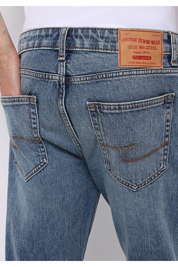 Regular Fit Erkek İndigo Jean Pantolon - 6
