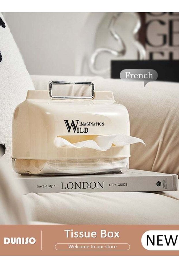Portable Tissue Box Holder with Cover and Handle Large Capacity Storage Modern Kleenex Tissue Holde