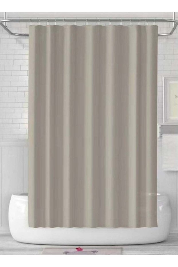 1-Piece Bathroom Shower Curtain Waterproof Shower Curtain With Hooks Dark Beige 180 x 180 Centimetr
