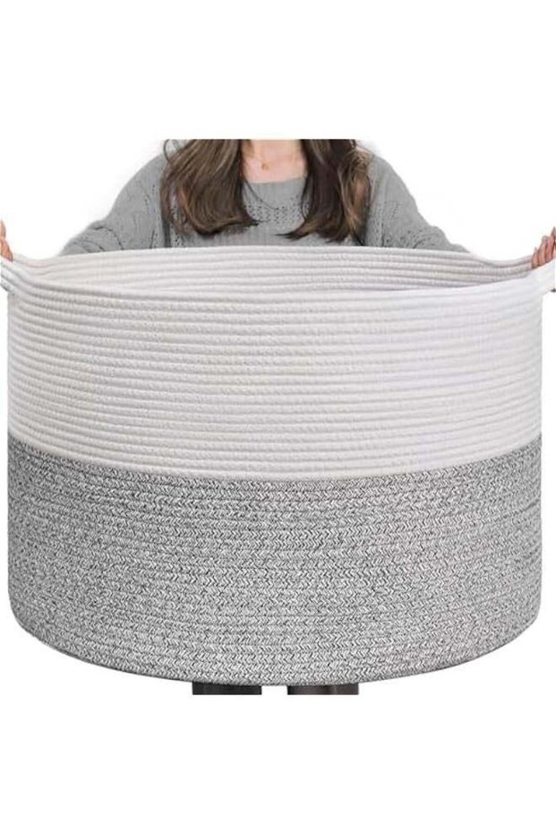 Cotton Rope Storage Basket,Woven Laundry Baskets, 21.7 × 21.7 × 13.8, Laundry Hamper with Handle fo