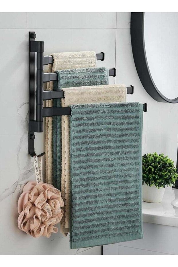 1-Piece Wall-mounted Bathroom Swivel Towel Bar Bath Towel Rack Aluminum Black 32x30 Centimeter