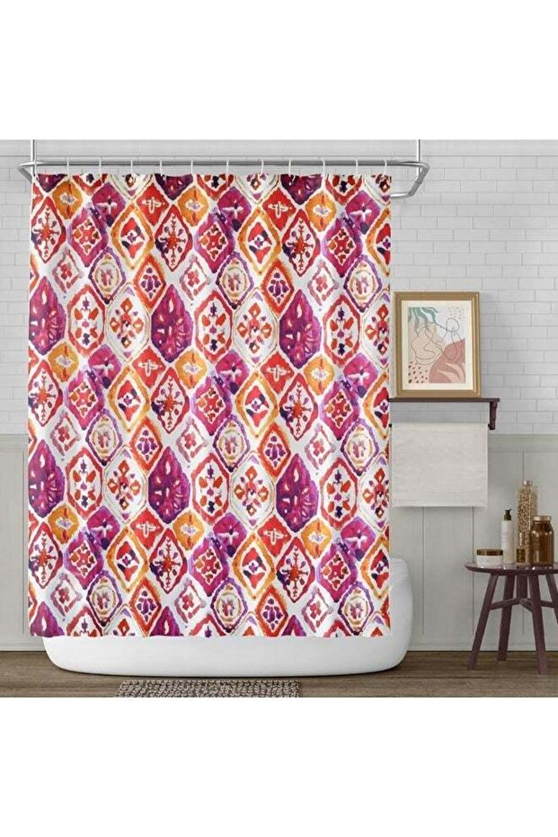 GOLD MANTIS Decorative Shower Curtain 180 x 180 cm – Pandya Printed Polyester Fabric, Quick-Dry, Wr
