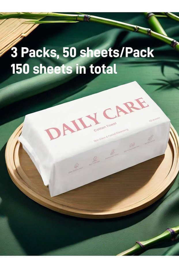 150 Sheets (50 Sheets*3 Pack) ,20*20cm Soft and Skin-friendly Cleaning Facial Cotton Towel, Pearl T