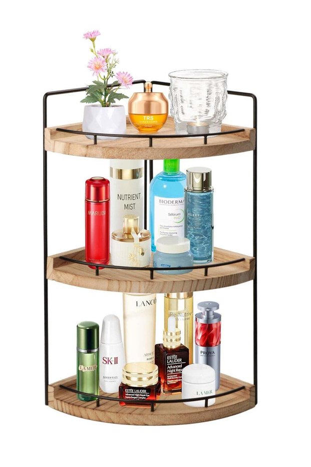 3-Tier Countertop Organizer for Bathroom Counter Stylish Wood Bathroom Vanity Organizer Shelf Stora