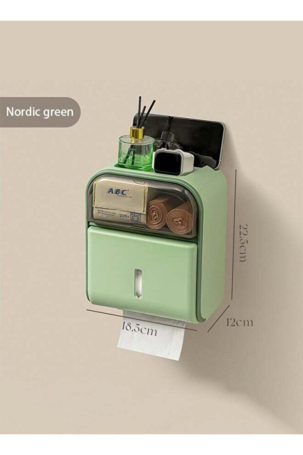 Bathroom Tissue Box, Wall-Mounted High-Grade Waterproof Punch-Free tissue Box - Nordic Green