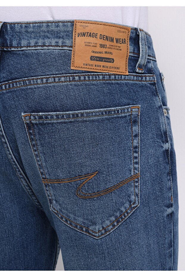 Regular Fit Erkek İndigo Jean Pantolon - 6