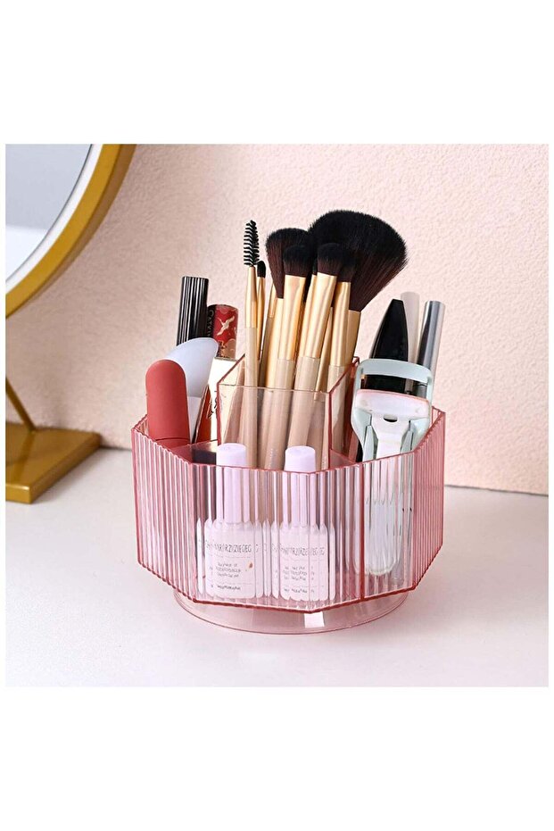360°Rotating Makeup Brush Holder Cosmetic Display Case Clear Makeup Lip Gloss Organizer Case with 5