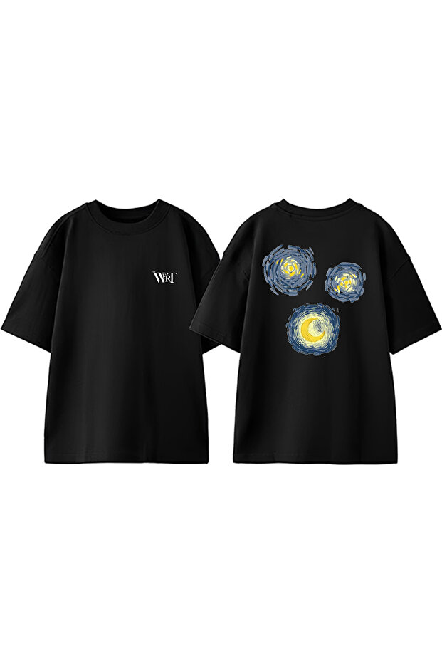 Van Gogh 6 Design Back Printed Cotton Black Oversize T-Shirt